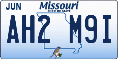 MO license plate AH2M9I