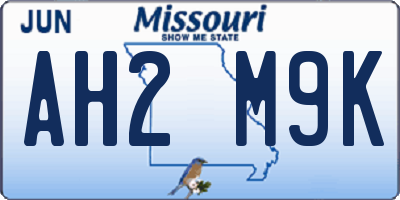 MO license plate AH2M9K