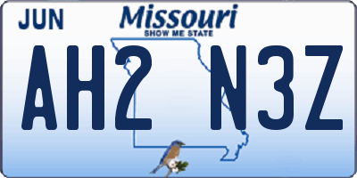 MO license plate AH2N3Z