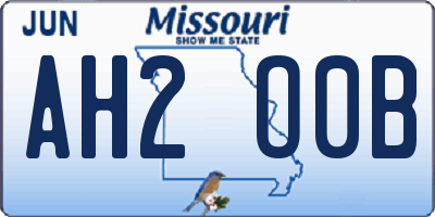 MO license plate AH2O0B