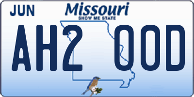 MO license plate AH2O0D