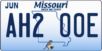MO license plate AH2O0E