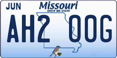 MO license plate AH2O0G