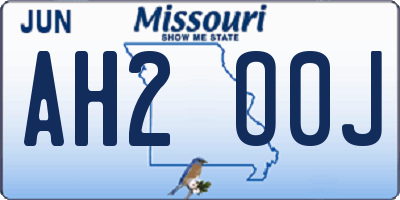 MO license plate AH2O0J