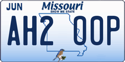 MO license plate AH2O0P