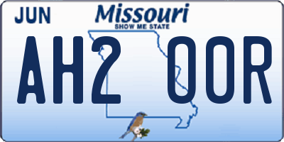 MO license plate AH2O0R