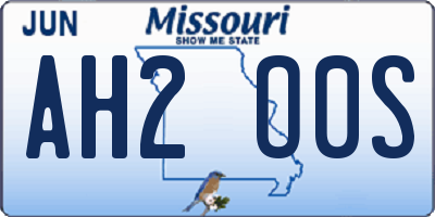 MO license plate AH2O0S
