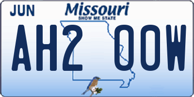 MO license plate AH2O0W