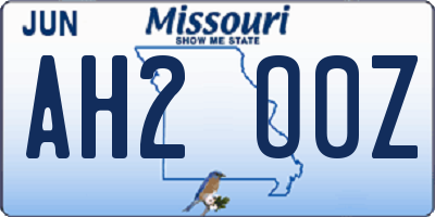 MO license plate AH2O0Z
