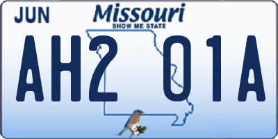 MO license plate AH2O1A