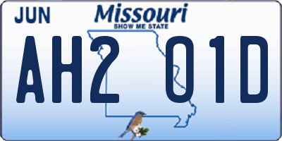 MO license plate AH2O1D