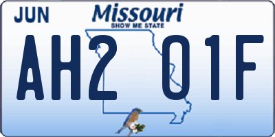 MO license plate AH2O1F
