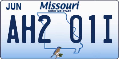 MO license plate AH2O1I