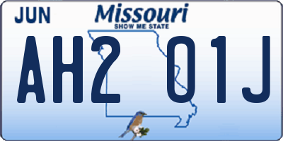 MO license plate AH2O1J