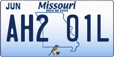 MO license plate AH2O1L