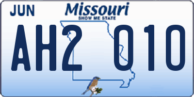 MO license plate AH2O1O