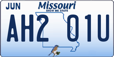 MO license plate AH2O1U
