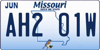 MO license plate AH2O1W