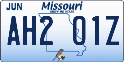 MO license plate AH2O1Z