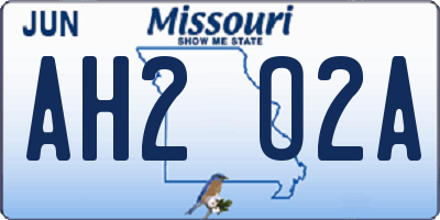 MO license plate AH2O2A