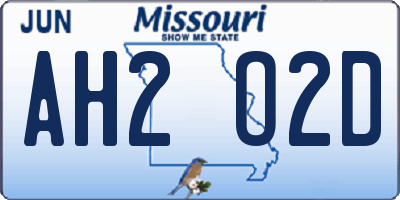 MO license plate AH2O2D