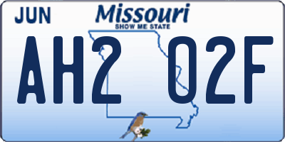 MO license plate AH2O2F