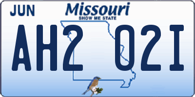 MO license plate AH2O2I
