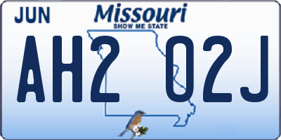 MO license plate AH2O2J