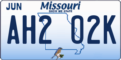 MO license plate AH2O2K