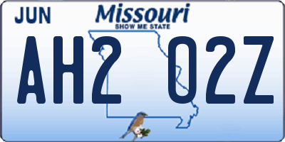 MO license plate AH2O2Z