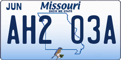 MO license plate AH2O3A