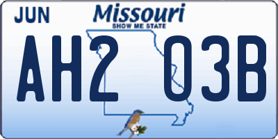 MO license plate AH2O3B