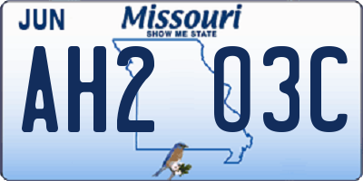 MO license plate AH2O3C