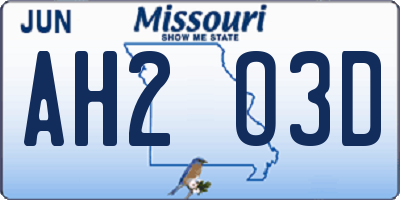 MO license plate AH2O3D