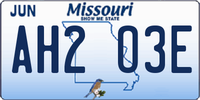 MO license plate AH2O3E