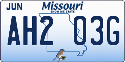 MO license plate AH2O3G