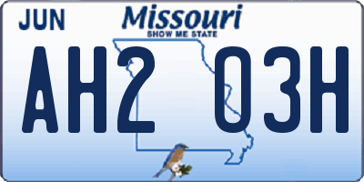 MO license plate AH2O3H