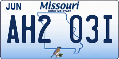 MO license plate AH2O3I