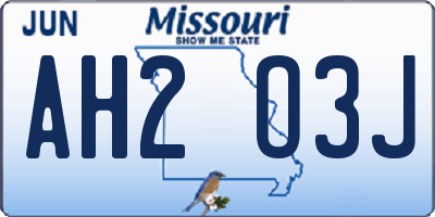 MO license plate AH2O3J