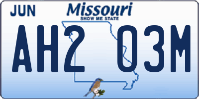 MO license plate AH2O3M