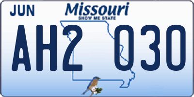 MO license plate AH2O3O