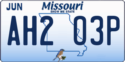 MO license plate AH2O3P