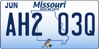 MO license plate AH2O3Q