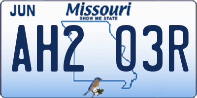 MO license plate AH2O3R