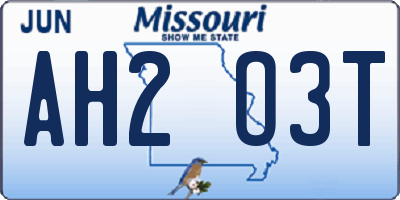 MO license plate AH2O3T