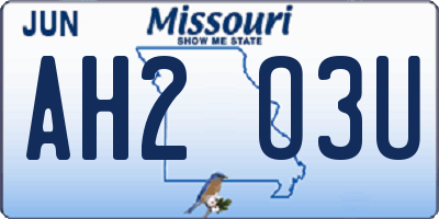 MO license plate AH2O3U