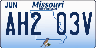 MO license plate AH2O3V