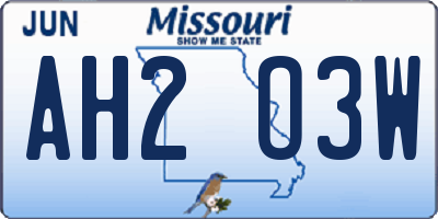 MO license plate AH2O3W