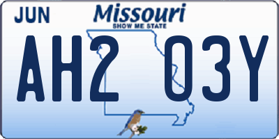MO license plate AH2O3Y