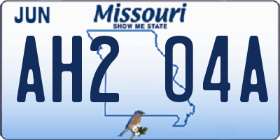 MO license plate AH2O4A